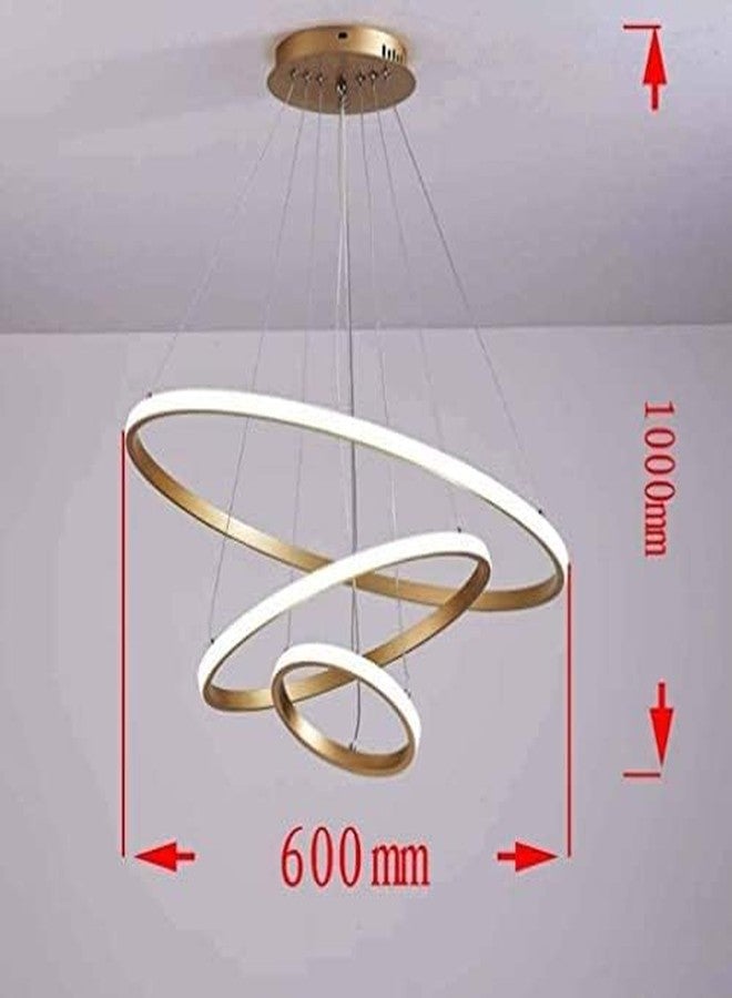HDC 3 Ring Modern LED Chandelier Ceiling Lamp | Gold Finish Pendant Light with 3 Color Modes (Cool White, Warm White, Natural White) for Living Room, Hall, Dining, Lobby - Pack of 1 - Image 3